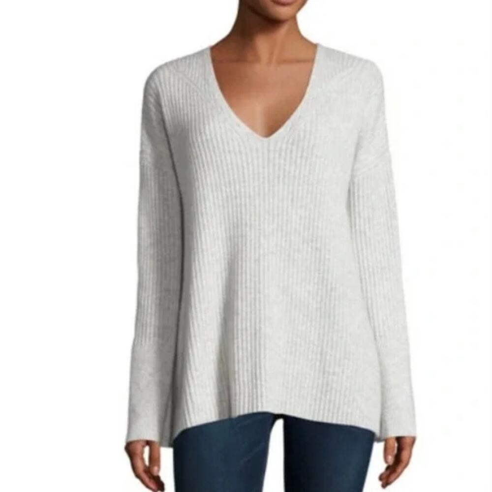 Rag & Bone Blue 100% Cashmere Ribbed Knit V-Neck Oversized Sweater Size Small